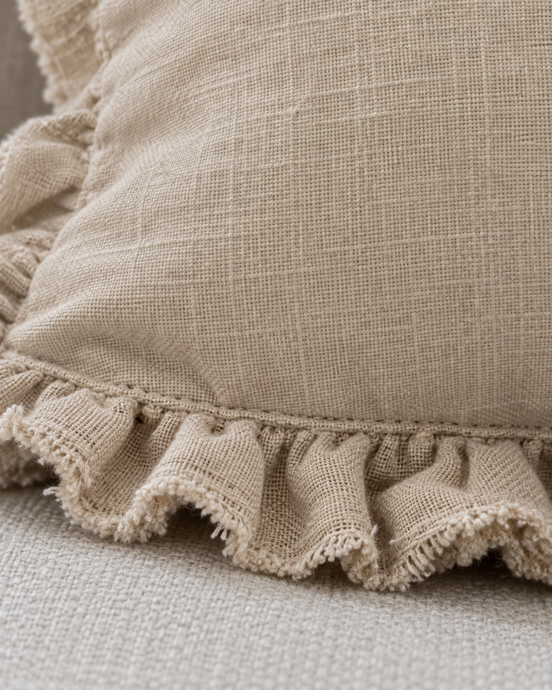 Hallie Beige Rectangle Linen Ruffled Cushion Cover — fabric detail 3