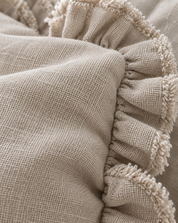 Hallie Beige Rectangle Linen Ruffled Cushion Cover — fabric detail 4