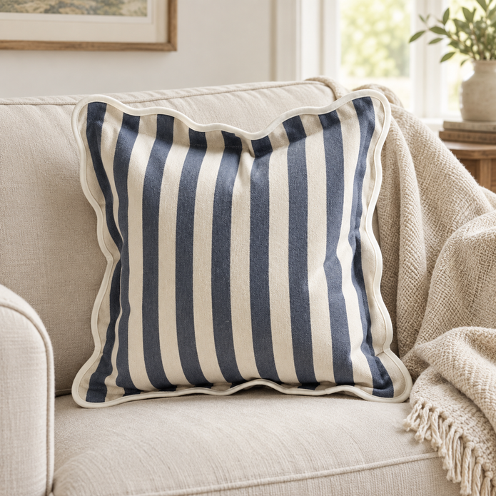 Chloe Navy Blue Square Scalloped Cushion Cover — styled view 3