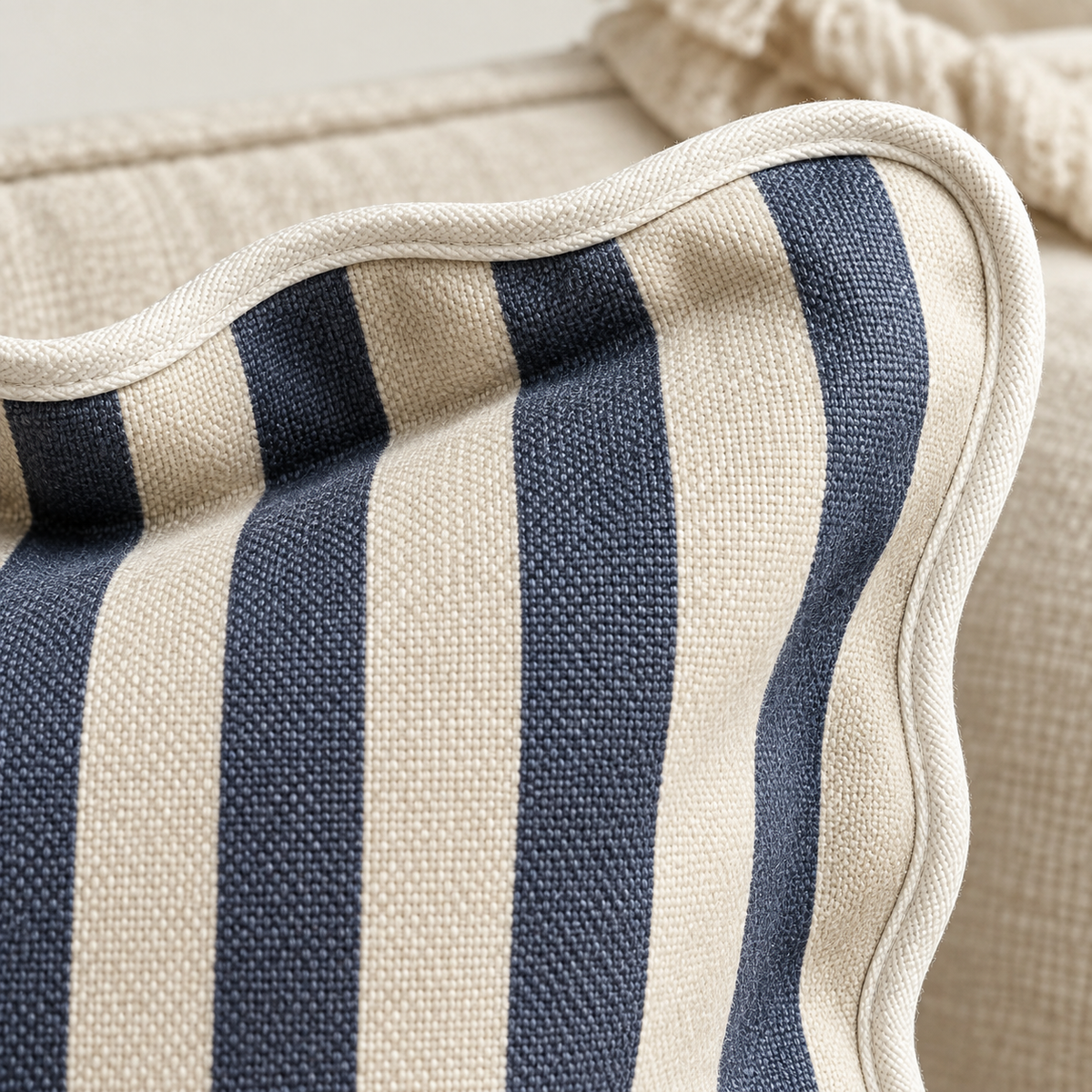 Chloe Navy Blue Square Scalloped Cushion Cover — fabric detail 1