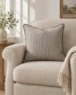 Florence Piped Dark Brown And White Pinstripe Luxury Cotton Blend Cushion Cover — styled view 2