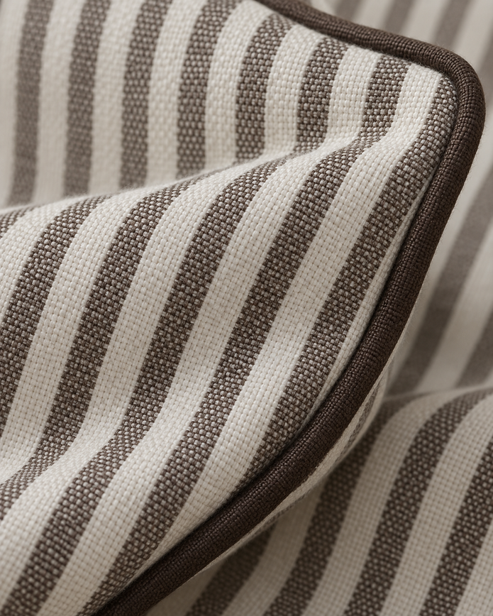 Florence Piped Dark Brown And White Pinstripe Luxury Cotton Blend Cushion Cover — fabric detail 4