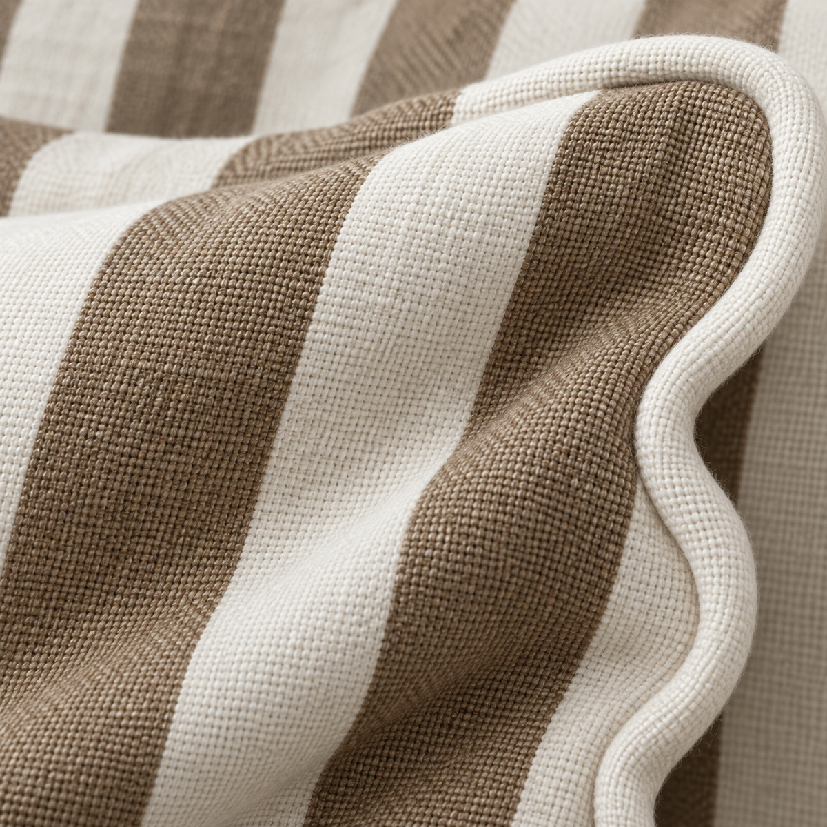 Chloe Brown Rectangle Stripe Scalloped Cushion Cover — fabric detail 4