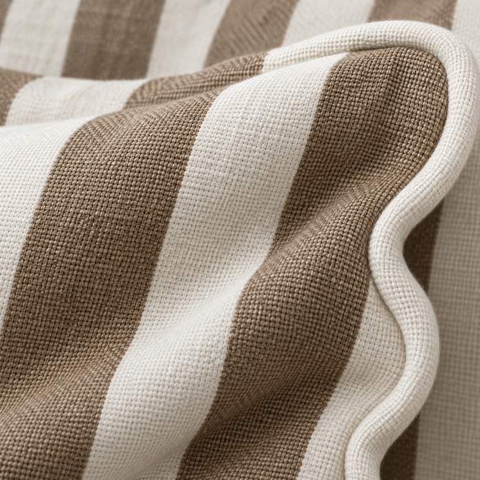 Chloe Brown Rectangle Stripe Scalloped Cushion Cover — fabric detail 4