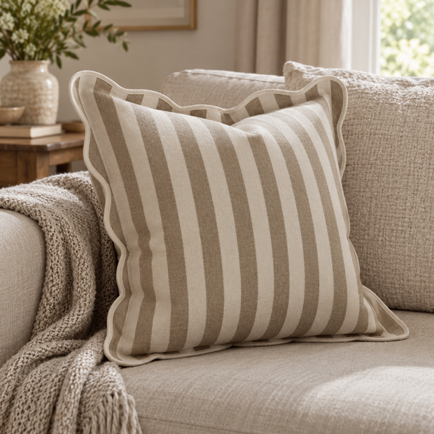 Chloe Beige Square Stripe Scalloped Cushion Cover — styled view 2