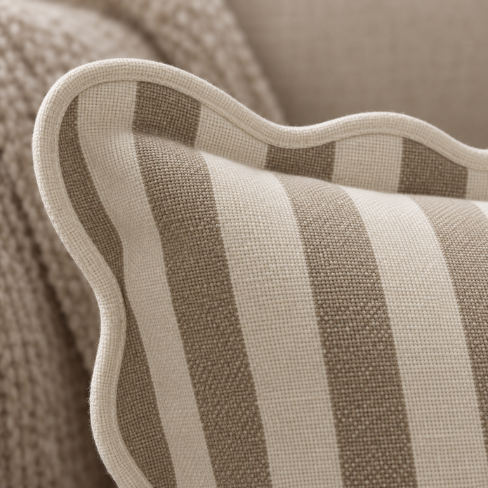 Chloe Beige Square Stripe Scalloped Cushion Cover — fabric detail 1