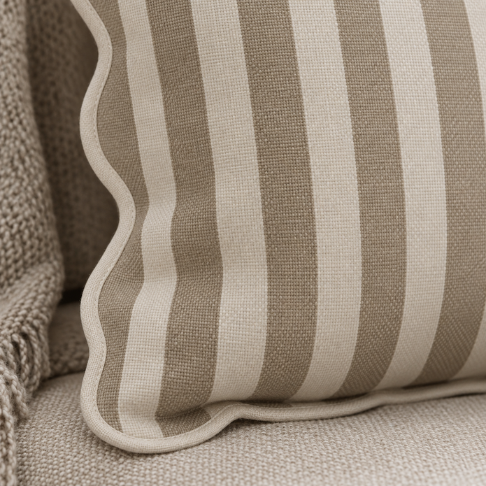 Chloe Beige Square Stripe Scalloped Cushion Cover — fabric detail 3