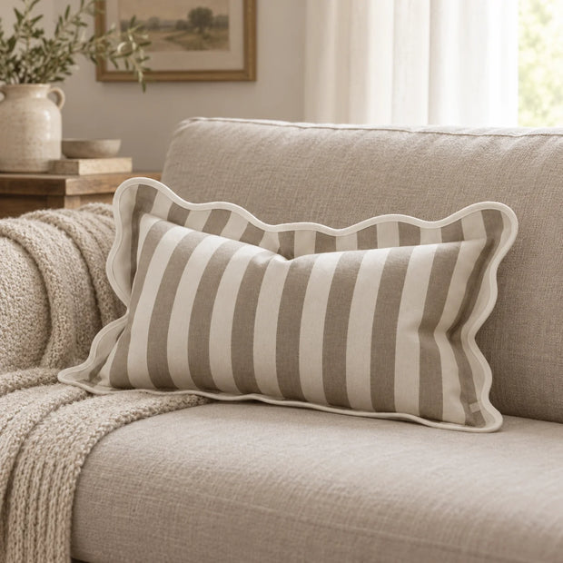 Chloe Beige Rectangle Stripe Scalloped Cushion Cover — styled view 2