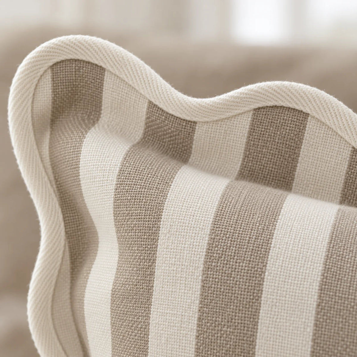 Chloe Beige Rectangle Stripe Scalloped Cushion Cover — fabric detail 1