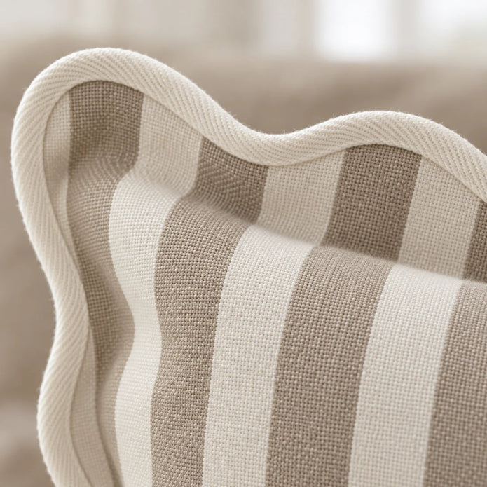 Chloe Beige Rectangle Stripe Scalloped Cushion Cover — fabric detail 1