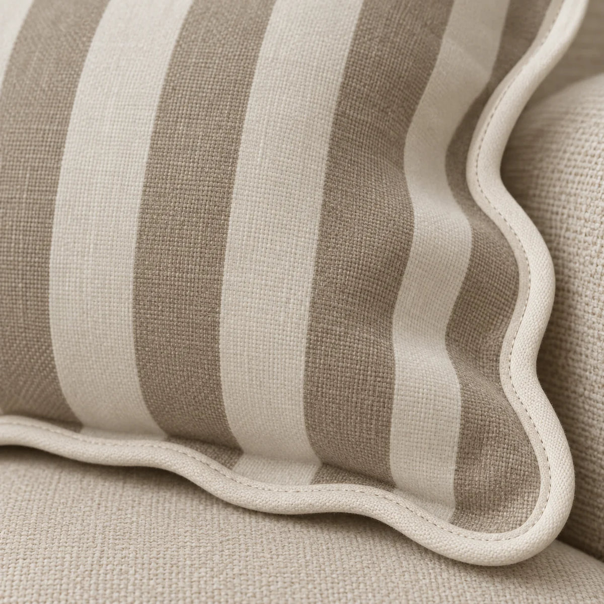 Chloe Beige Rectangle Stripe Scalloped Cushion Cover — fabric detail 3