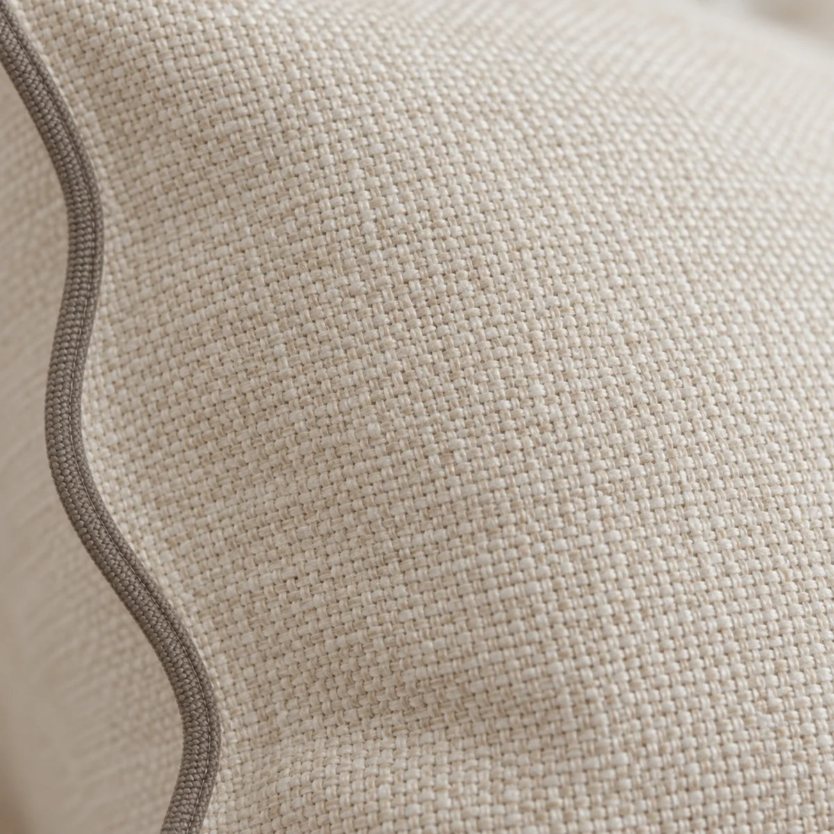 Chloe cream and greige 65 × 65 cm extra large bed cushion cover – fabric and scalloped trim close-up 2