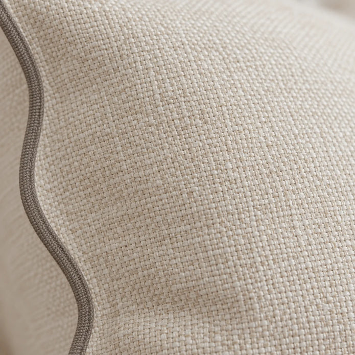 Chloe cream and greige 65 × 65 cm extra large bed cushion cover – fabric and scalloped trim close-up 2