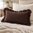 Hallie Dark Brown Ruffle Rectangle Linen Blend Cushion Cover — styled view 3