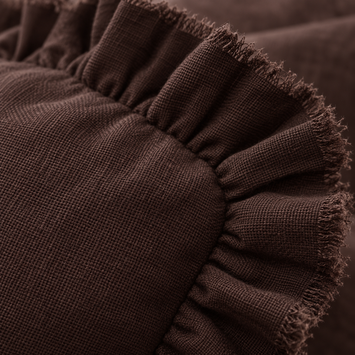 Hallie Dark Brown Ruffle Rectangle Linen Blend Cushion Cover — fabric detail 2