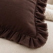 Hallie Dark Brown Ruffle Rectangle Linen Blend Cushion Cover — fabric detail 3