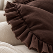 Hallie Dark Brown Ruffle Rectangle Linen Blend Cushion Cover — fabric detail 4