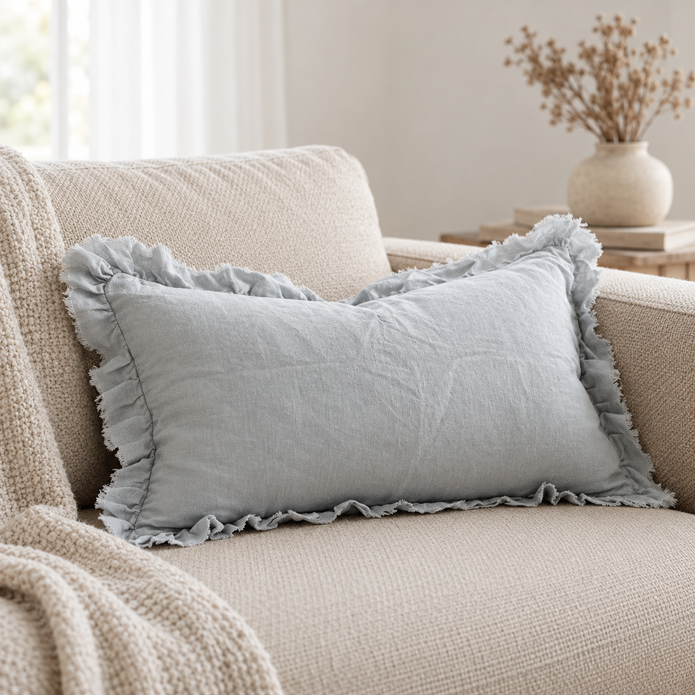 Hallie Ocean Blue Rectangle Cotton Cushion Cover — styled view 2