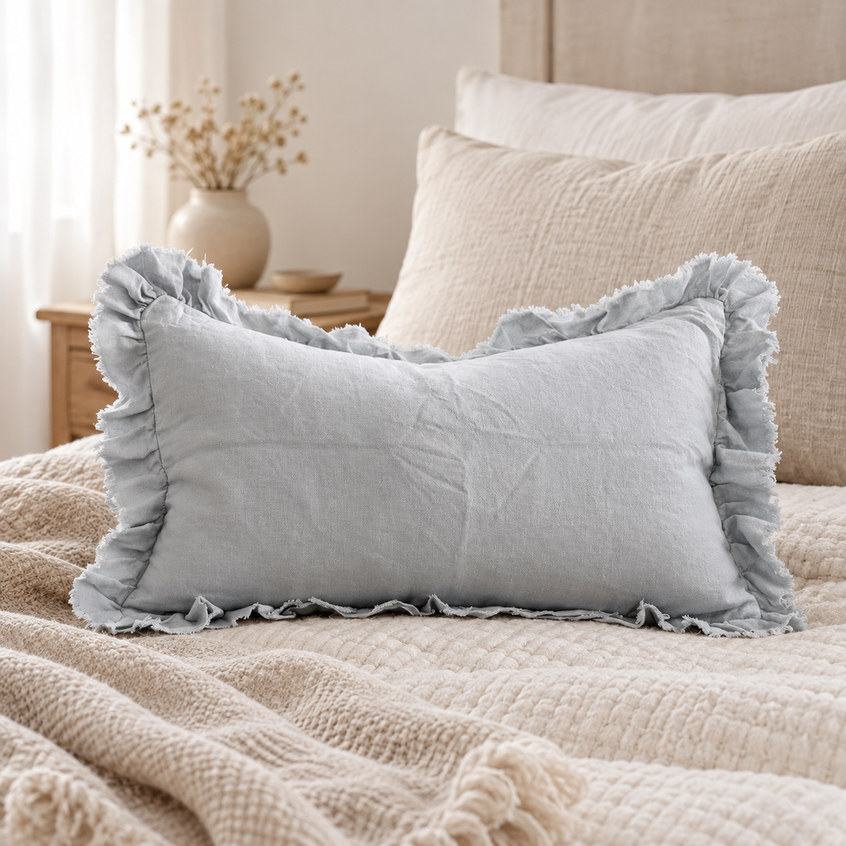 Hallie Ocean Blue Rectangle Cotton Cushion Cover — styled view 3