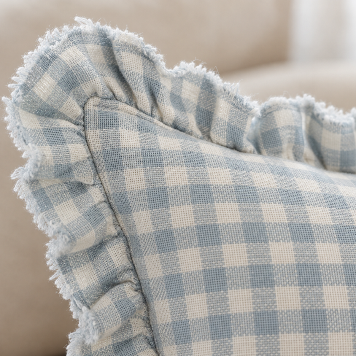 Hallie Ocean Blue Rectangle Gingham Cushion Cover — fabric detail 1