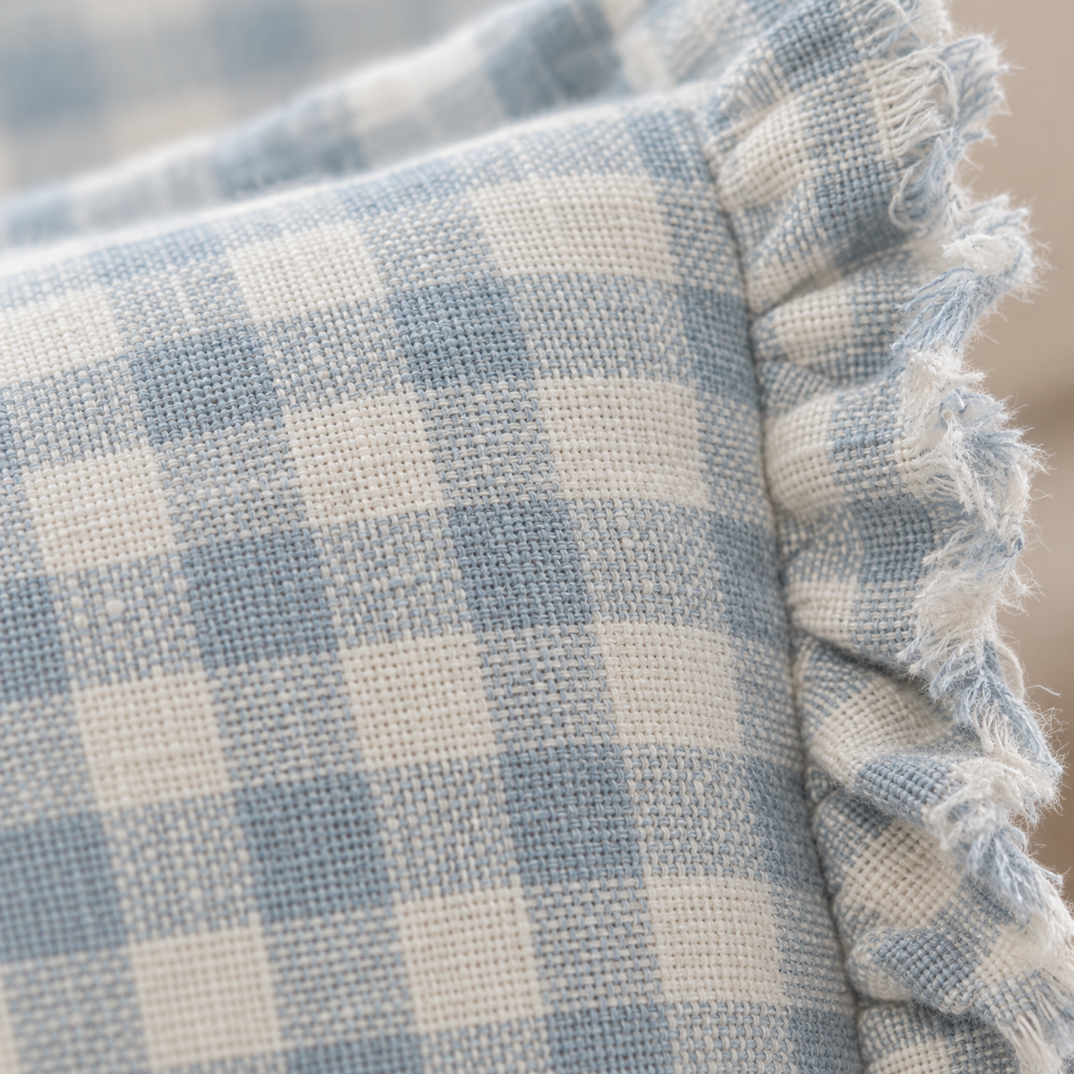 Hallie Ocean Blue Rectangle Gingham Cushion Cover — fabric detail 2