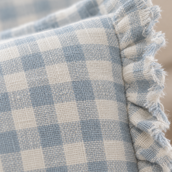 Hallie Ocean Blue Rectangle Gingham Cushion Cover — fabric detail 2