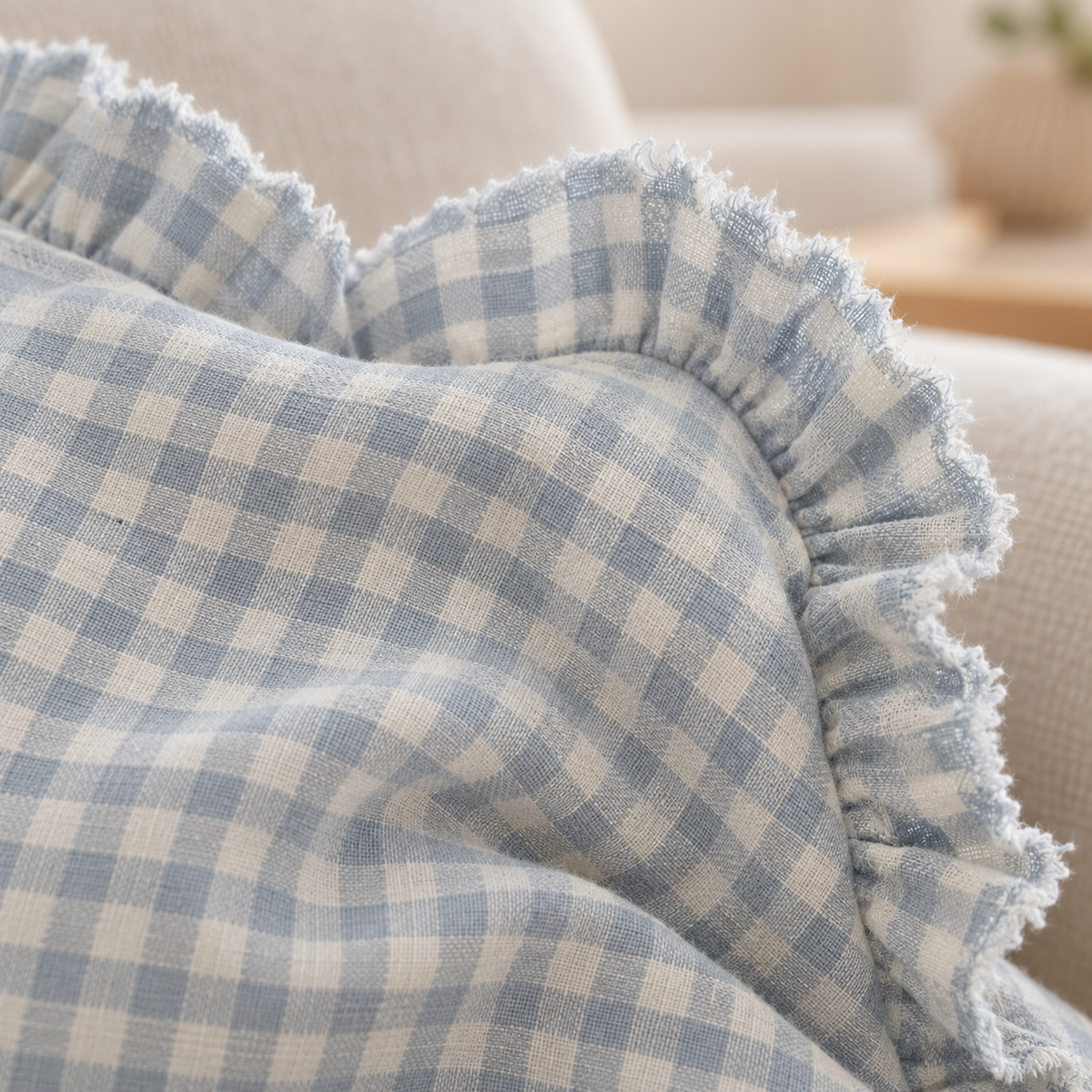 Hallie Ocean Blue Rectangle Gingham Cushion Cover — fabric detail 4