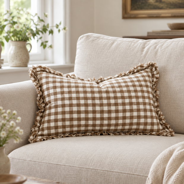 Hallie Brown Rectangle Gingham Cushion Cover — styled view 1