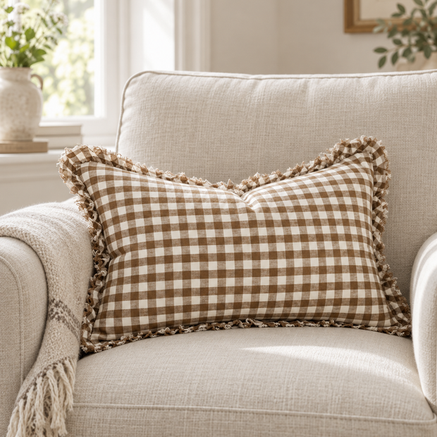 Hallie Brown Rectangle Gingham Cushion Cover — styled view 2