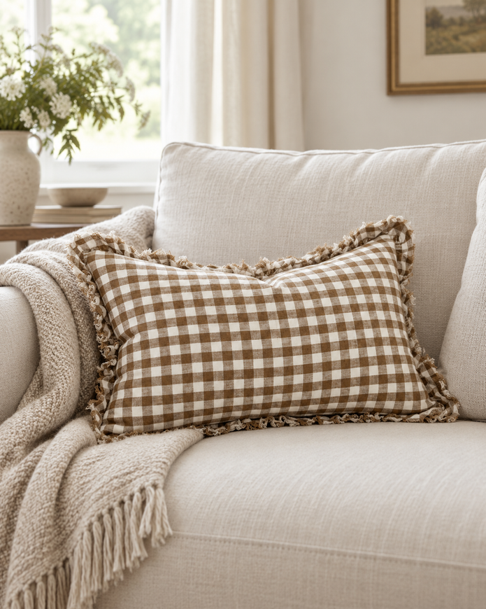 Hallie Brown Rectangle Gingham Cushion Cover — styled view 3