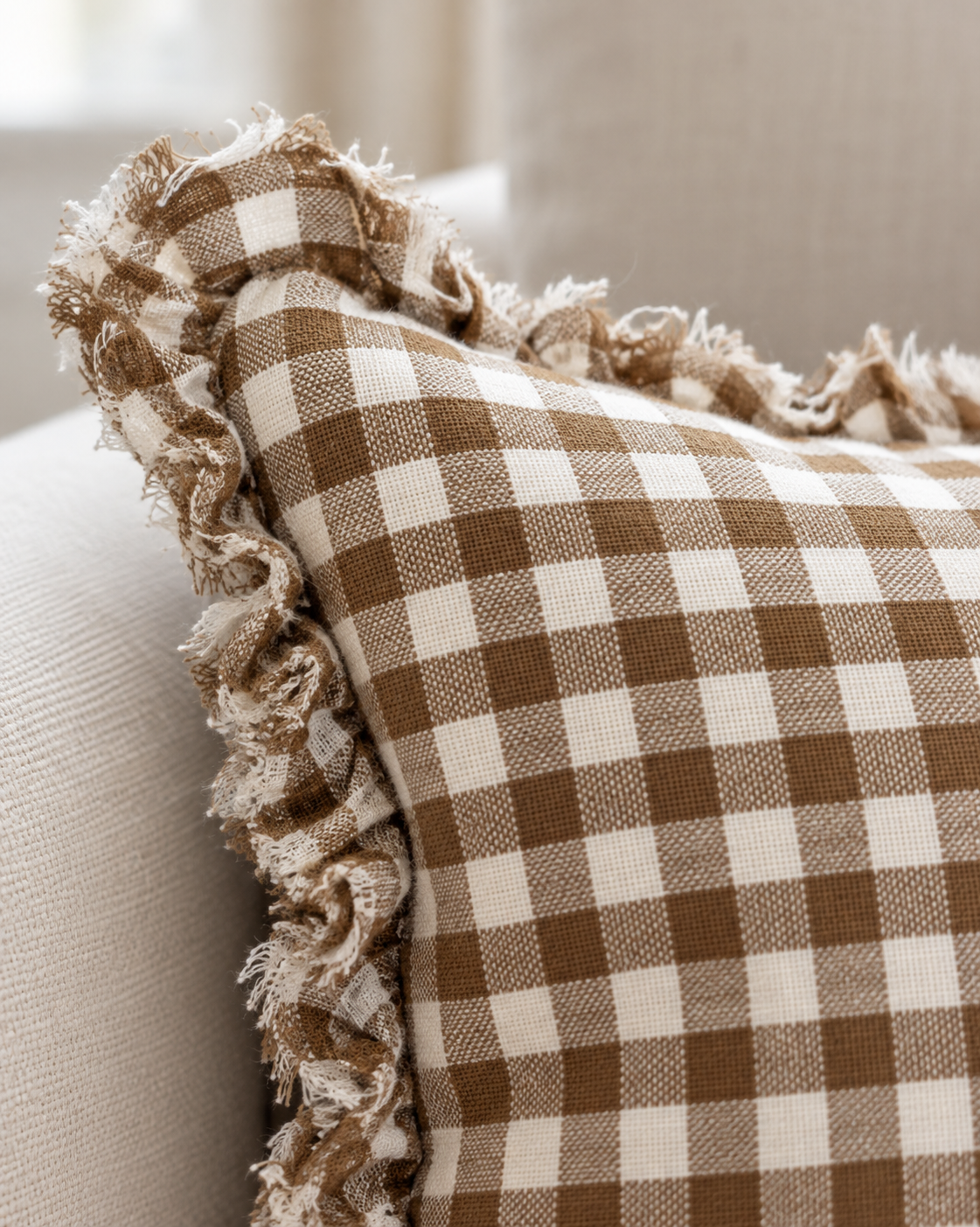 Hallie Brown Rectangle Gingham Cushion Cover — fabric detail 1