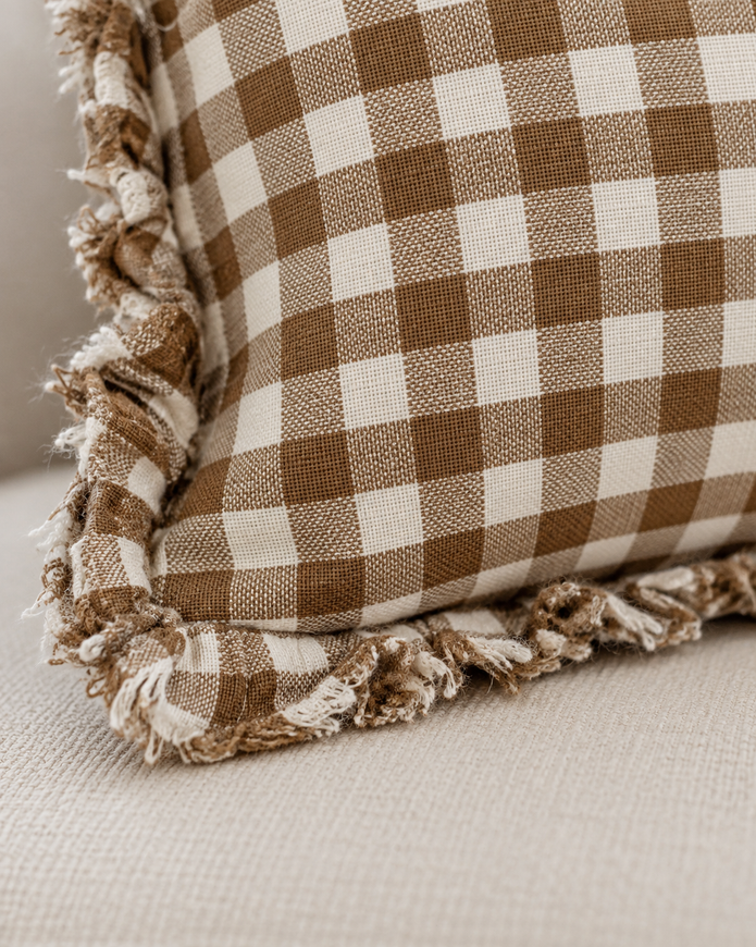 Hallie Brown Rectangle Gingham Cushion Cover — fabric detail 3