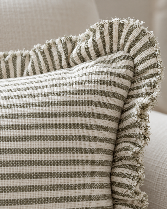 Hallie Olive Green Pinstripe Cushion Cover - Rectangle — fabric detail 1