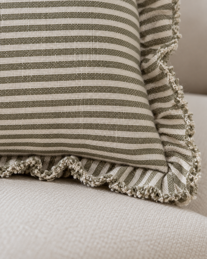 Hallie Olive Green Pinstripe Cushion Cover - Rectangle — fabric detail 3