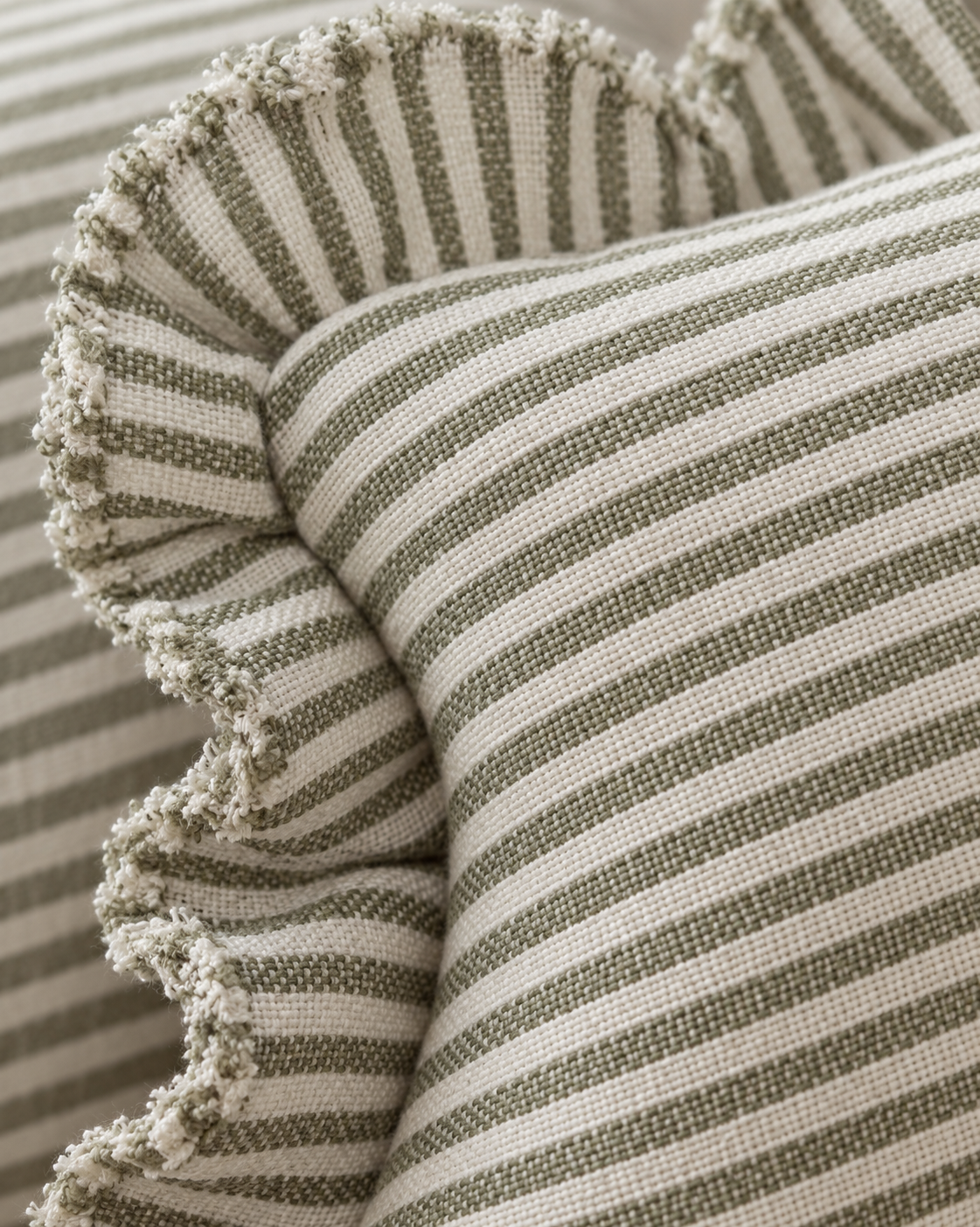 Hallie Olive Green Pinstripe Cushion Cover - Rectangle — fabric detail 4