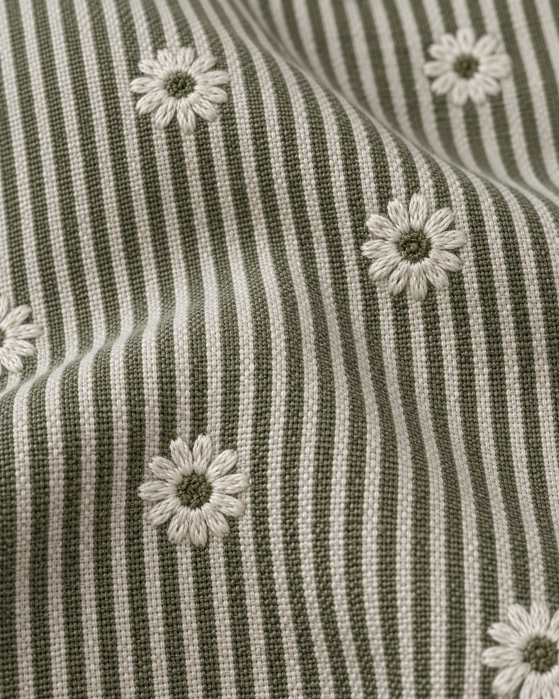 Daisy Olive Green Square Cushion Cover — fabric detail 2