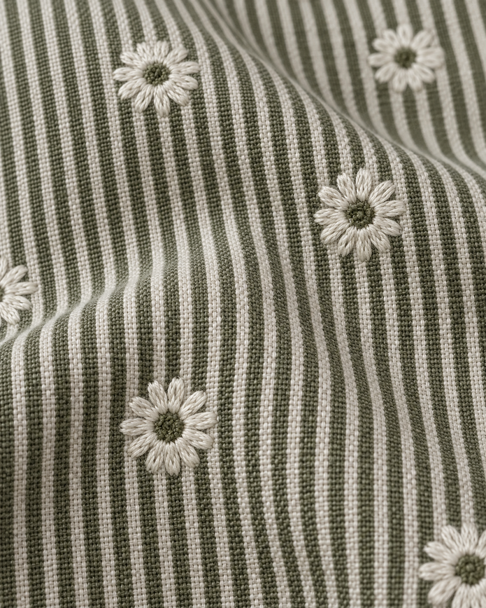 Daisy Olive Green Square Cushion Cover — fabric detail 2