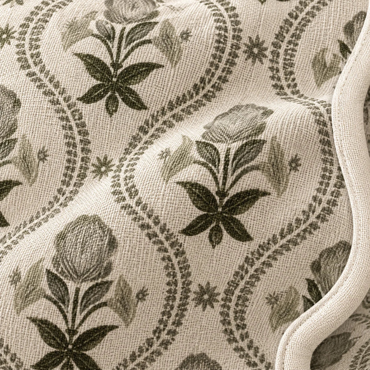 Chloe Sage Green Pattern Scalloped Square Cushion Cover — fabric detail 2