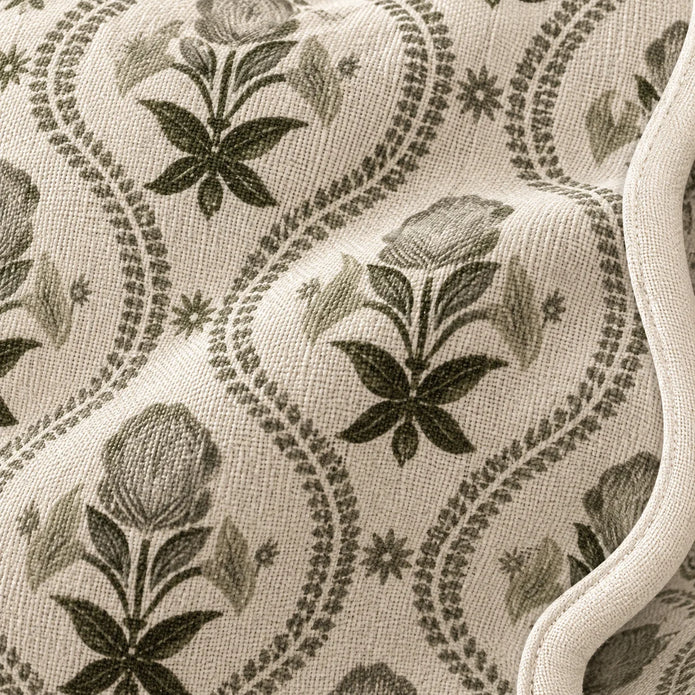 Chloe Sage Green Pattern Scalloped Square Cushion Cover — fabric detail 2