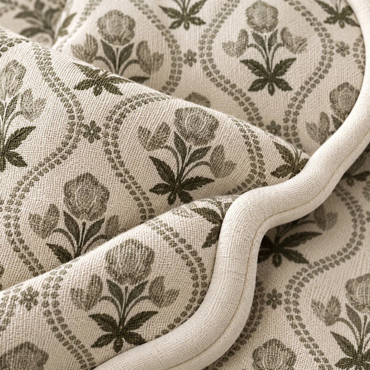 Chloe Sage Green Pattern Scalloped Square Cushion Cover — fabric detail 4