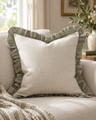 Bella Olive Green Ruffle Square Cushion Cover — styled view 1