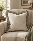 Bella Olive Green Ruffle Square Cushion Cover — styled view 2