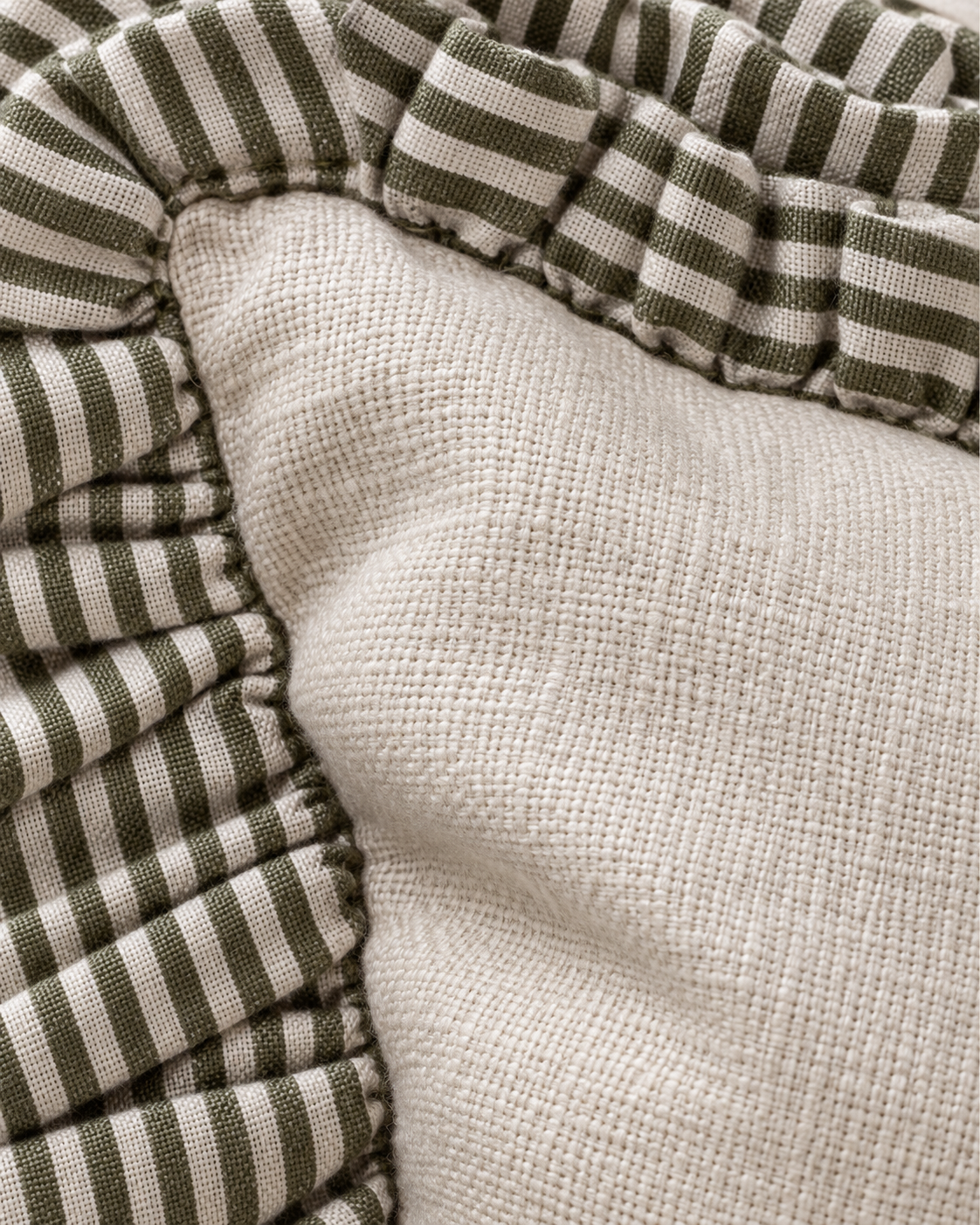 Bella Olive Green Ruffle Square Cushion Cover — fabric detail 2