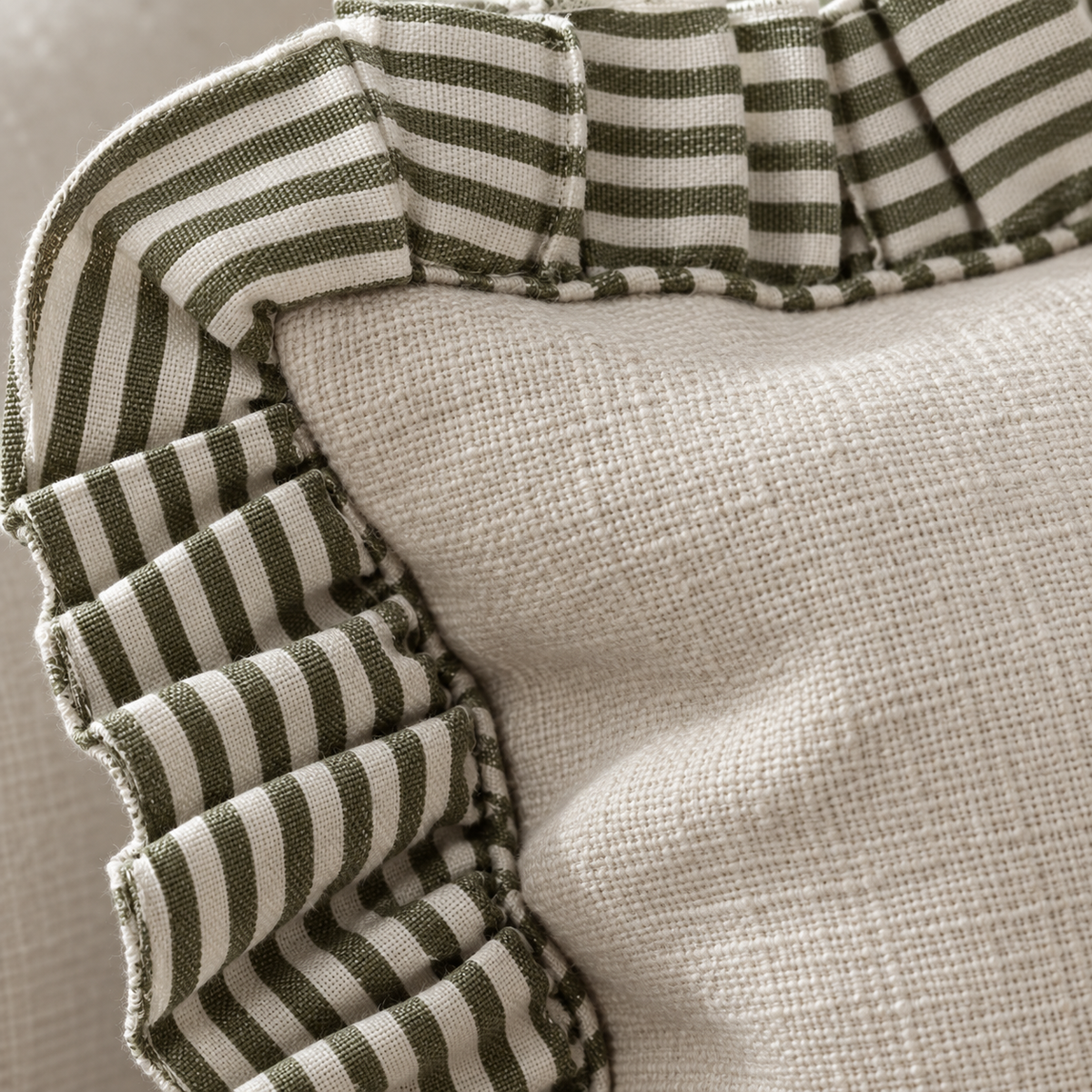 Bella Olive Green Ruffle Square Cushion Cover — fabric detail 4