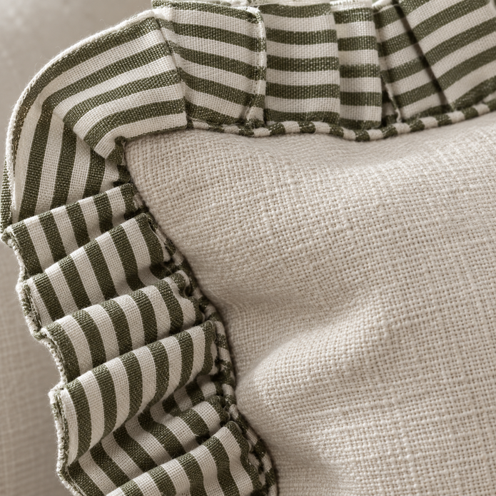 Bella Olive Green Ruffle Square Cushion Cover — fabric detail 4