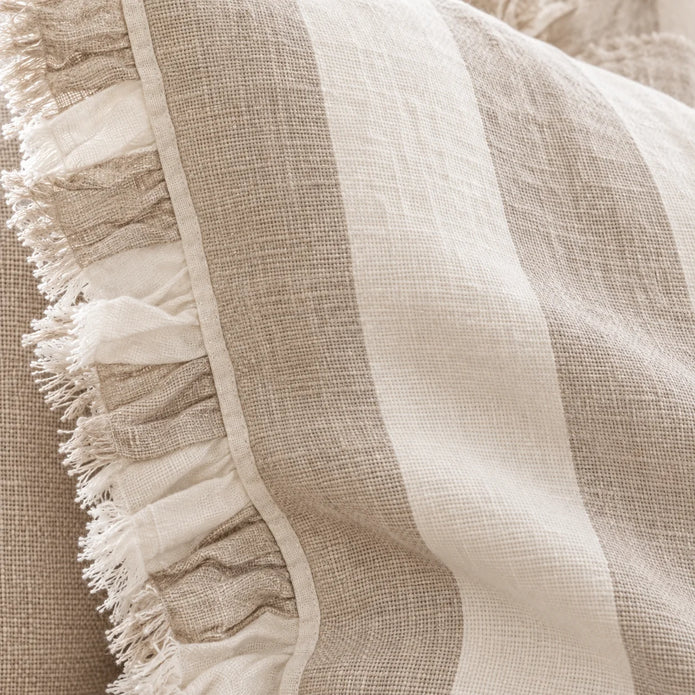 Hallie Beige And White Wide Stripe Square Cotton Blend Cushion Cover — fabric detail 2