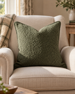 Olive Green Square Sofia Boucle Cushion Cover — styled view 2