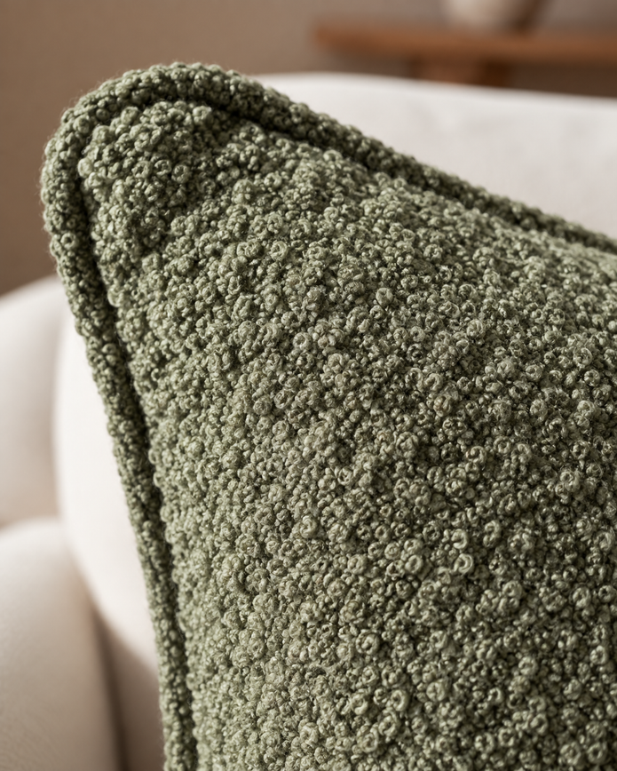 Olive Green Square Sofia Boucle Cushion Cover — fabric detail 1