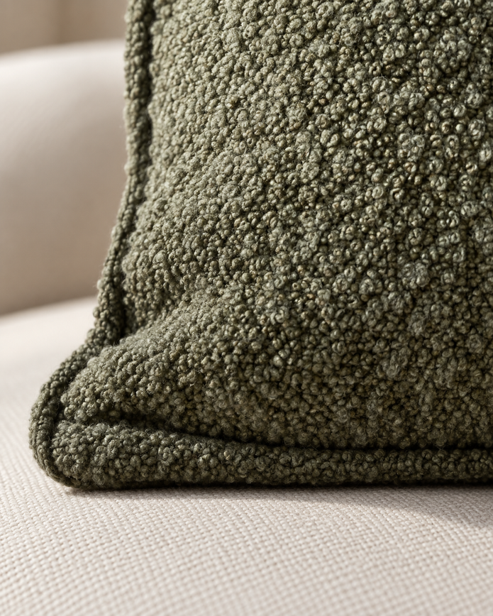 Olive Green Square Sofia Boucle Cushion Cover — fabric detail 3