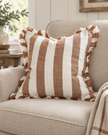 Hallie Rust Brown And White Wide Stripe Cotton Cushion Cover — styled view 2